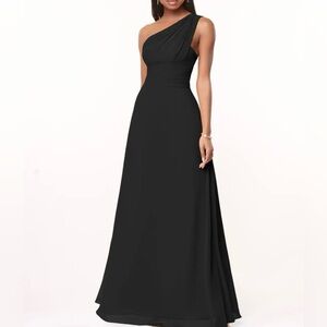 AZAZIE Black A-Line One Shoulder Pleated Chiffon Dress